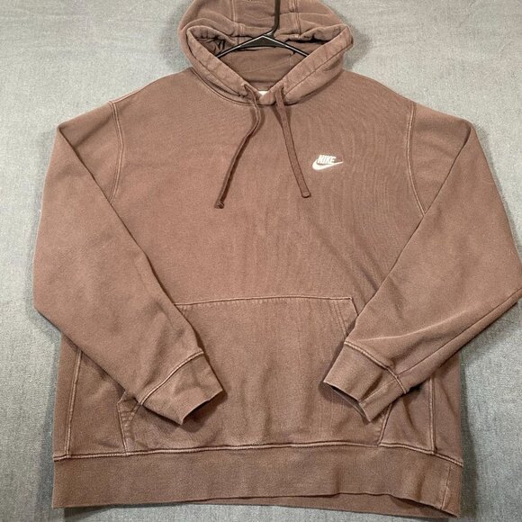 Nike Brown Pullover Hoodie With Embroidered Logo & Kangaroo Pocket Mens XL - Picture 1 of 10